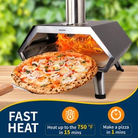 FLYZZA 12 Inch Wood-fired Pizza Oven, Pellet Pizza Stove with Thermometer and Pizza Stone, Portable Foldable Stainless Pizza Maker for Outside Camping