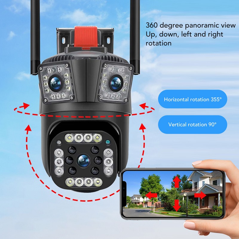 Outdoor 3 Lens Security Camera IP66 Waterproof 2 Way Talk