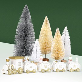 Cadimus White Wooden Christmas Train, Pack of 6 Christmas Table Decoration, Mini Christmas Tree, Christmas Train Decoration, Table Gifts for New Year, Christmas Tree Snowman Christmas Decoration Gifts