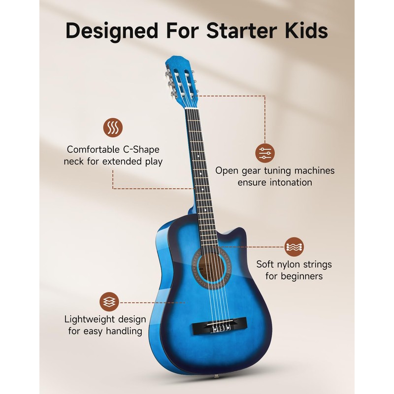 Moukey 38" Acoustic Guitar for Beginners Kids Youth Adult Cutaway
