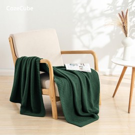 CozeCube Dark Green Throw Blanket for Couch, Soft Cozy Cable Knit Throw Blanket for Bed Sofa Living Room, Lightweight Warm Decorative Farmhouse Christmas Throw Blanket, 50"x60", Emerald Green
