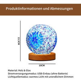 HyDlan Bedside Lamp, Glass Patchwork Table Lamp, Boho Style (15.5 x 12.5 cm), USB Power Connection, Vintage Decorative Desk Lamp, for Modern Decoration, Bedroom, Night Lamp, Living Room (Boho Sky