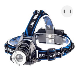 LED Headlamp Zoomable Super Bright Long Range Aluminum Alloy Headlight for Camping Fishing Night Walking US Plug 110V