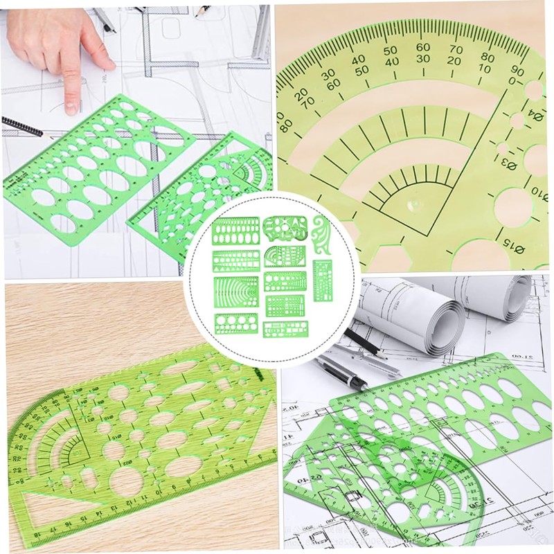 DOITOOL 11pcs Plastic Geometric Stencils Measuring Ruler Set for Architecture
