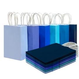 qiqee 30PCS Medium Gift Bag with Handles Bulk 11"x5"x8" Gift Bags 6 Different Blue Color Bags Multiple Uses (Medium Size)