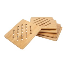 Leapiture Pack of 5 Bamboo Hot Pad Bamboo Coasters Heat Resistant Mats for Worktop Hot Dishes Pot Bowl Teapot Bamboo Kitchen Accessories (Square)