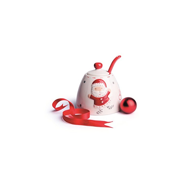 Excelsa Xmas Country Style Ceramic Sugar Bowl, White/Red