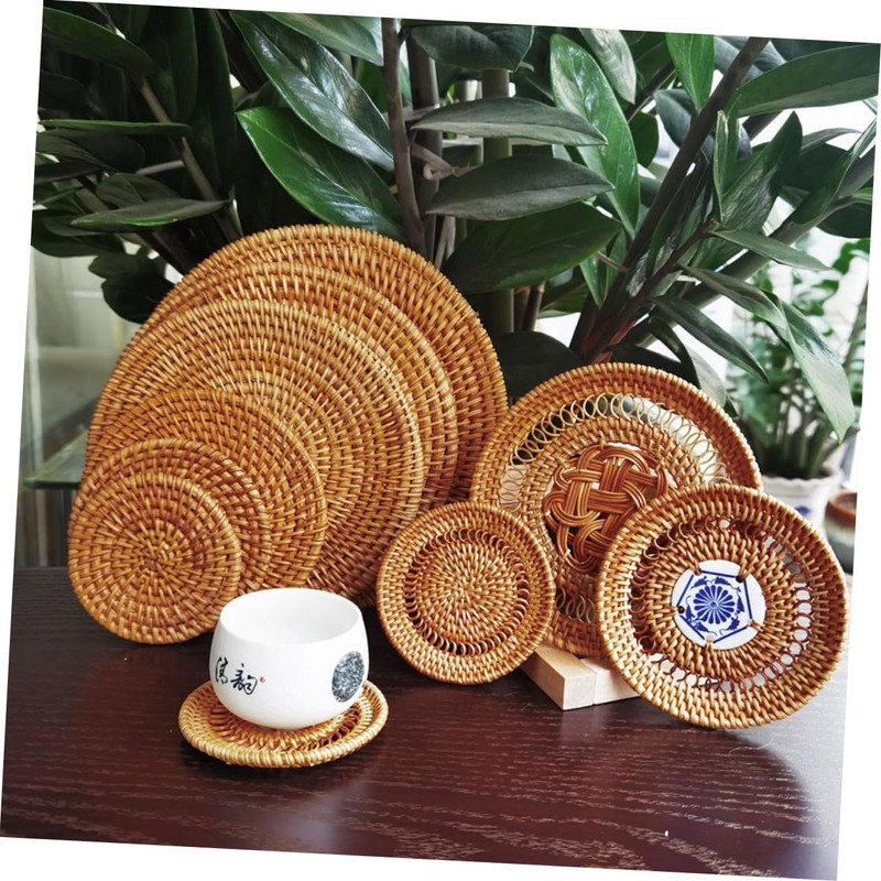 Gatuida 4Pcs Rattan Woven Heat Insulation Mats Handmade Coasters Bowl