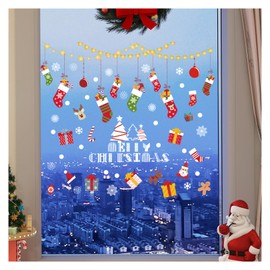 Bliceon Christmas Window Stickers, Clings Reusable Double Sided Christmas Window Decorations, PVC Static Snowflake Window Stickers for Xmas Window Decoration -B