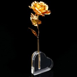 YXQ Rose Transparent Display Stand 72x72x18mm Acrylic Holder Shelf Support for Artificial Flower Single Stem 24K Gold Dipped Rose Decoration Base(Heart Shape)