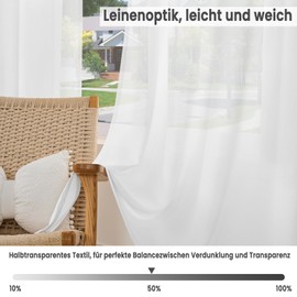 WOLTU Curtains with Ruffle Tape, Linen Look, Semi-Transparent Voile Linen Curtain, Stores, Window Curtains, Modern for Living Room, Bedroom, 135 x 175 cm, White (Pack of 1)