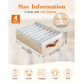 4 PCS T-Shirt Drawer Organizers For Clothing, 8 Grids Shirt Organizer For Closet, Washable Fabric Drawer Organizer, Foldable Dresser Wardrobe Clothes Organizer For T-Shirt (Beige&White, 12.6inch)