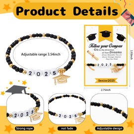 yesaior 12 Sets Graduation Bracelet 2025 Grad Student Gifts Graduation Gift from Teacher Graduation Party Favors, College Graduation Gifts for Classmates
