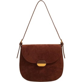 JOLILUNA Burgundy Suede Shoulder Bags For Women Brown Suede Small Trendy Wine Crossbody Bag Saddle Suede Satchel Bag, Coffee