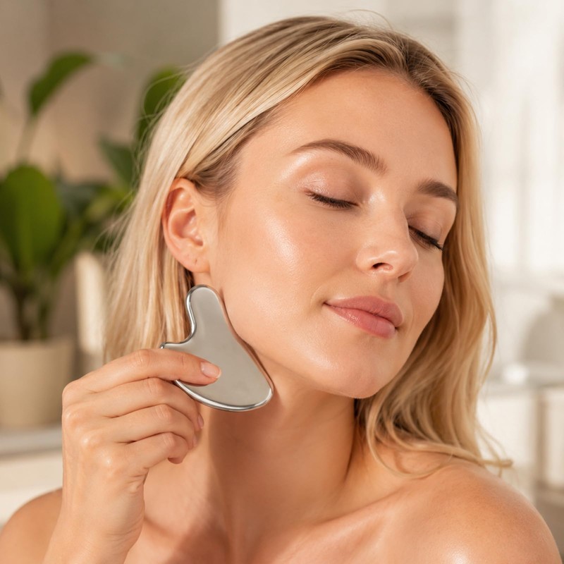 3-in-1 Facial Massager Set, Walnut Face Brush, Stainless Steel Gua