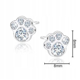 MENNICA BYDGOSKA Stud Earrings Silver 925 Paws with Diamond Cubic Zirconia for Girls Women Nickel Free Studs for Birthday Gift Rhodium Plated