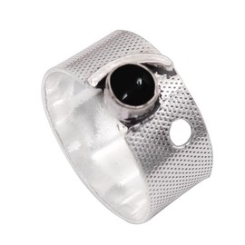 JEWELSTREZORO Cabochon-Schwarzer Onyx Edelstein-für Herren und Damen,Geschenkartikel, 925er-Sterling Silber Band Ring Schmuck TSR1005BY_9 (55 (17.5))