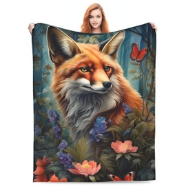 amepay Fox Blanket Gifts for Kids Girls Forest Flowers Animal Butterfly Flannel Throw Blankets Soft Comfy Lightweight for Home Decor Couch Bed Sofa 60x50 Inches