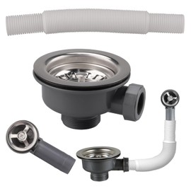 Inodiref Kitchen Sink Waste Kit with Overflow Pipes 114mm Kitchen Sink Overflow Kit Stainless Steel Thickened Design for Sink Hole Size 83-90mm(Round Interface)