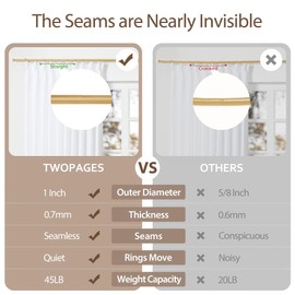 TWOPAGES Adjustable Curtain Rods for Windows 28 to 140 Inch, Heavy Duty 1 Inch Gold Curtain Rod for Bedroom Windows, Carbon Steel Curtain Rod Set