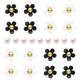 NEVEGE Shoe Charms 25PC Flower Charms with Pearl Shoe Decoration Charms White Black Flower Shoe Charms Cute Resin Charms Bling Shoe Charms for Girls