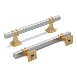 homdiy 12 Pack 5 Inch(128 mm) Hole Centers Brushed Nickel and Gold Cabinet Pulls Silver and Gold Cabinet Handles Zinc Alloy Brushed Nickel and Brass Dresser Drawer Pulls Kitchen Drawer Handles