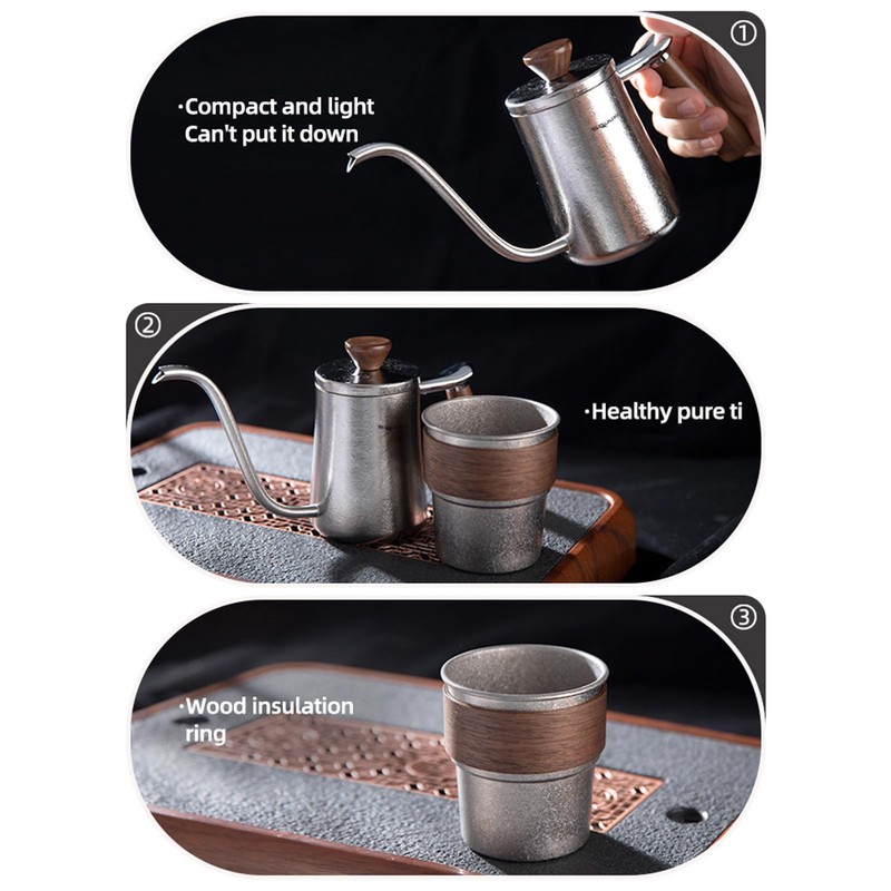 SOUUXIU Titanium Coffee Pot 300ml Folding Handle Gooseneck with Spout
