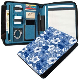 Leather Business Portfolio Organizer Padfolio Binder for Women with Zipper