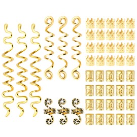 SUBANG 49 Pieces Gold Hair Jewelry for Braids Dreadlock Accessories Loc Jewelry for Hair Dreadlock Metal Gold Braids Rings Cuff Clips for Women Braid Decoration