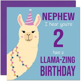 2nd Nephew Llama Birthday Card - Llamazing - Funny Llama Nephews Birthday Card for 2 Year old Kids two, second