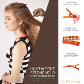 RC ROCHE ORNAMENT 12 Pcs Womens Hair Clip Professional Salon Plastic Non Slip Duckbill Beak Alligator Teeth Styling Sectioning Girls Ladies Clamp, Medium Brown