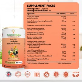Vegan Collagen Boosting Natural Plant-based Skincare, Vitamins for Healthy Skin with Antioxidants, Contains Vitamin D3 K2 C & E Zinc Niacin Biotin & SOD, Multivitamins for Women & Men,1 Month Supply