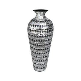 20 Inch Floor Vase, Mosaic Vase, Decorative Tall Vase, Accent Vase for Home Decor Geometric Pattern Designer Metal Vase with Glass Mosaic- Elegant Silver & Black Tessellation Pattern