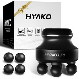 HYAKO F1 4-Heads Handheld Electric Deep Tissue Body Massager – Portable Orbital Professional Muscle Massager Tool for Easing Shoulder and Back Tension and Chiropractic Tool for Myofascial Release