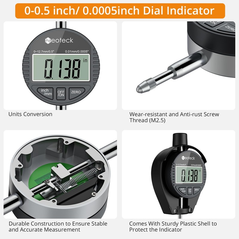 Neoteck Bore Gauge Set Digital Indicator Dial Bore Gauge (2-6"/0.0005")