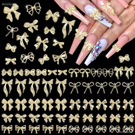 180 Pcs Gold Bow Nail Charms, 3D Alloy Bow Bowkont Nail Art Charms, Golden Bows Nail Art Studs Rivets for Acrylic Nails, Gold Bows Nail Art Charms, Bow Nail Jewelry for Nails DIY Y2K