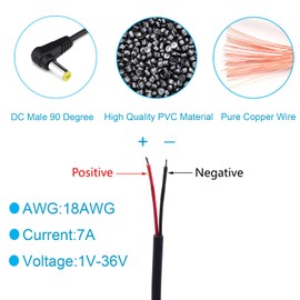 EAHOSUCC 0.3M/1FT Short 18AWG 90 Degree DC Power Pigtail,1PCS 7A 5.5mm x 2.5mm Right Angle DC Power Cable Male Plug Pigtail for CCTV Camera,Surveillance
