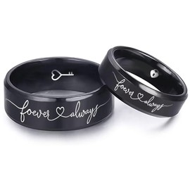 AONEW Lock Key Couple Ring Love Always Matching Promise Wedding Band Sets Stainless Steel Ring 6mm 8mm Comfort Fit Men Size 8