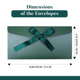 BINLINHONGO 5 Pack Kraft Paper Envelopes with Bow Thick Pearlescent Envelopes for Greeting Cards, Festival Supplies, Birthday/Party/Wedding Invitations, Green