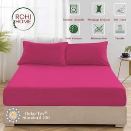 Rohi King Size Fitted Sheet 10” (25 cm) – Easy Care – Poly Cotton Material – Shrinkage and Fade Resistant – King Size Bed Sheet (Fuchsia, King Size)