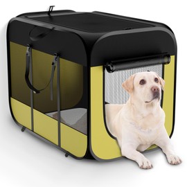 32 Inch Protable Large Dog Crate - Pop Up Dog Crate with Handle,Collapsible Dog Crate for Indoor and Outdoor, Double Secure Fixing Modes for Car Travel,Dog Crate with Soft Warm Blanket for Pets