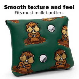 Barudan Golf Groundhog Golf Putter Head Cover Headcover Magnetic - Square Mallet Putter Headcover - Synthetic Leather Golf Headcover fits for Most Putters Gifts for Men