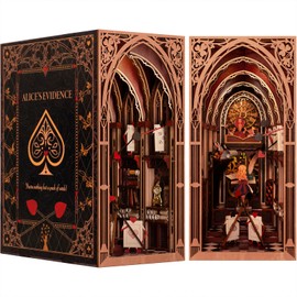 MiniCity Book Nook Kit, DIY Miniature Dollhouse Booknook Kit, 3D Wooden Puzzle Bookend Bookshelf Insert Decor with LED Light and Dust Cover for Teens and Adults (Alice in Wonderland)