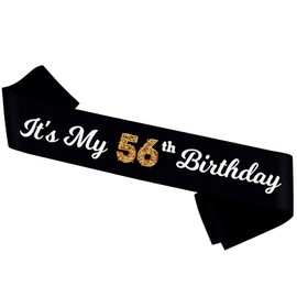 PYQWA Banda De Cumpleaños Número 56, Banda Negra Con Papel De Aluminio. Banda De Cumpleaños Número 56. Accesorios Para Hombres Y Mujeres. 56
