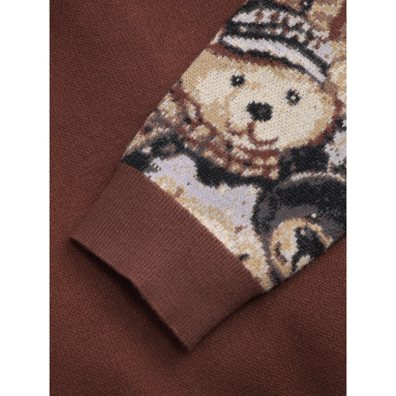 CIDER Polo Position Bear Button Knitted Long Sleeve Sweater Brown