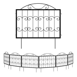 Poshions Garden Fence Wrought Iron Black Square Pipe Bent Hook Fence -24inch high -6 Pieces