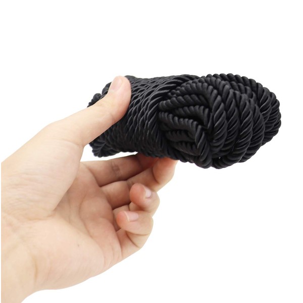 KuTi Kai All Purpose Rope 8 mm 10M - 32 Feet Length Strong Multifunctional Soft 100% Nylon Rope Natural Twisted Durable Long Ropes(Black)