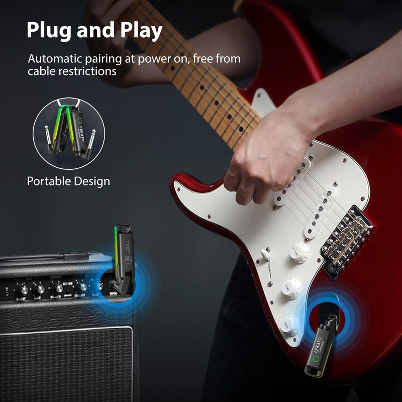 LEKATO Wireless Guitar System UHF Wireless Guitar Transmitter Receiver Rechargeable