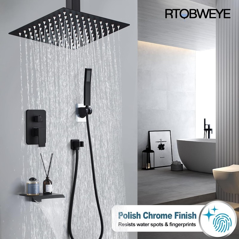 RTOBWEYE 10 Inch Shower Faucet Set, Ceiling Mounted Rainfall Shower