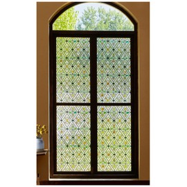 ALIUNI Stained Glass Window Film, Window Privacy Film Frosted Faux 3D Floral Decorative Static Cling Heat Blocking Window Tint, Argyle, 23.6" x 35.4"